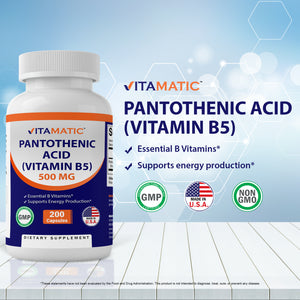 Pantothenic Acid 500 mg 200 Capsules