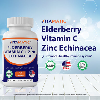 Elderberry Zinc Vitamin C Echinacea Extract - 60 Capsules