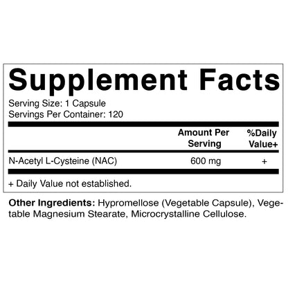 NAC N-Acetyl-L-Cysteine 600 mg 120 Vegetable Capsules