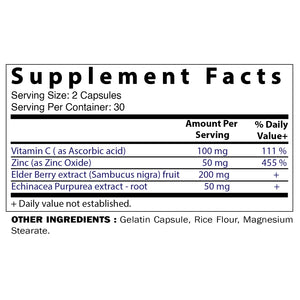 Elderberry Zinc Vitamin C Echinacea Extract - 60 Capsules