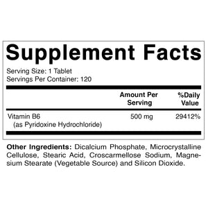Vitamin B6 500 mg 120 Tablets