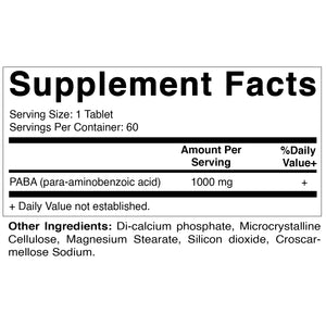 Vitamatic PABA 1000 mg - 60 Tablets - para-Aminobenzoic Acid Supplement - Precursor of Folic Acid